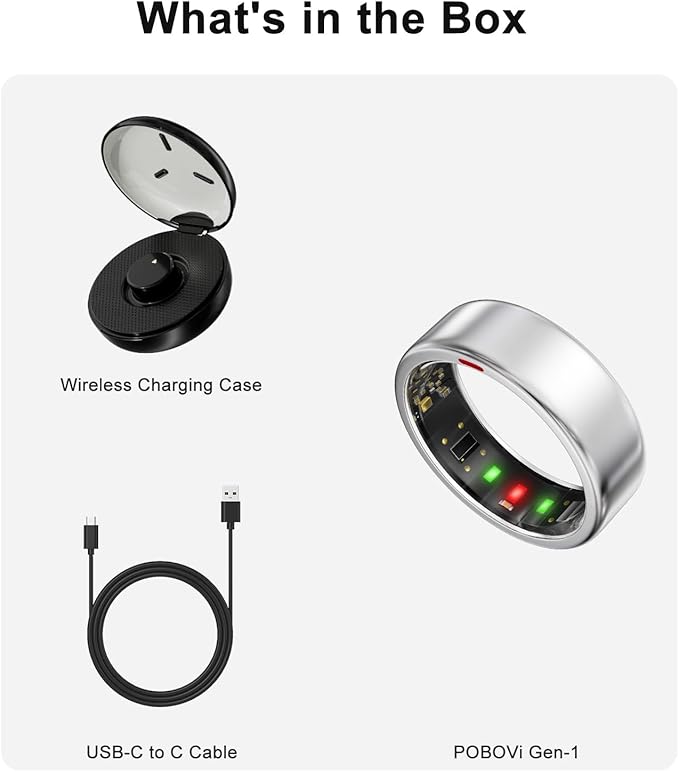 Smart Ring for Women Men- Sleep/Fitness/Stress/Heart Rate Tracker- Menstrual Records - 7 Days Battery Life - Wireless Charging - No APP Subscription - iOS & Android Compatible(Silver, Size 10)