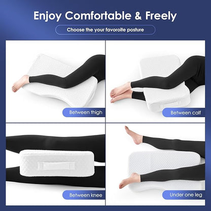 Leg Pillow for Side Sleepers, Memory Foam Knee Pillow for Side Sleeping, Leg Elevation Pillow for Hip/Back/Sciatica Pain Relief Helps Spine Alignment -13"x19" (White, S)