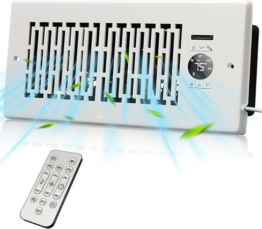 Register Booster Fan Fits 4” x 10” Register Holes, Smart Control Heating Cooling AC Vent Fan, 10-Speed Quiet Register Vent Booster Fans with Thermostat Control & Remote Control