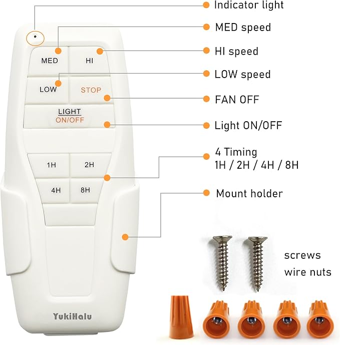 Ceiling Fan Remote Control Kit, Small Size and Universal Fan Remote, Speed, Timing and Light 3 in 1 Wireless Control, Compatible with Hunter and Others, YukiHalu