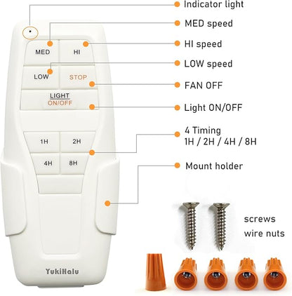 Ceiling Fan Remote Control Kit, Small Size and Universal Fan Remote, Speed, Timing and Light 3 in 1 Wireless Control, Compatible with Hunter and Others, YukiHalu