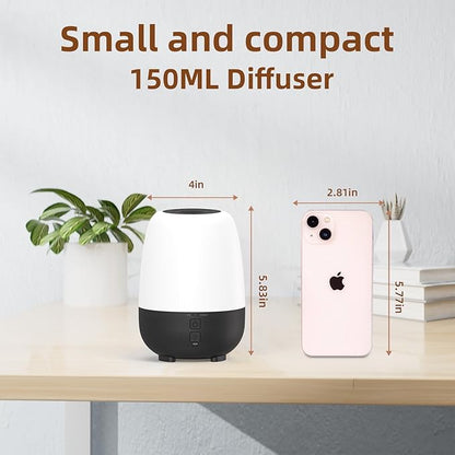 150ML Rechargeable Battery Powered Essential Oil Diffuser, Cordless Portable Aromatherapy Diffuser,7-Hour Run time, 7-Color LED Lights
