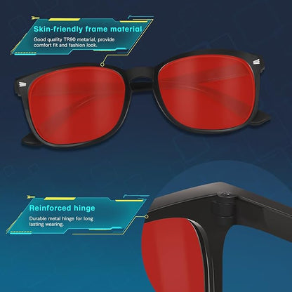 Red Lens Glasses Blue Light Glasses for Men Women - 99.9% Red Glasses Blue Light Blocking for Computer,Gaming,TV,Phone Screens - 2 Pair