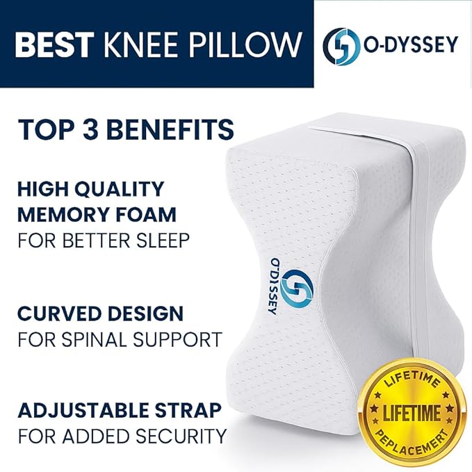 O-DYSSEY Orthopedic Knee Pillow for Side Sleepers – Memory Foam Leg Pillow for Hip, Sciatica & Back Pain Relief – Ergonomic Design with Washable Cover for Better Alignment & Comfortable Sleep