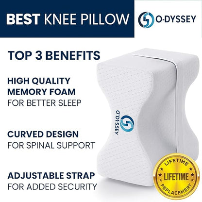 O-DYSSEY Orthopedic Knee Pillow for Side Sleepers – Memory Foam Leg Pillow for Hip, Sciatica & Back Pain Relief – Ergonomic Design with Washable Cover for Better Alignment & Comfortable Sleep