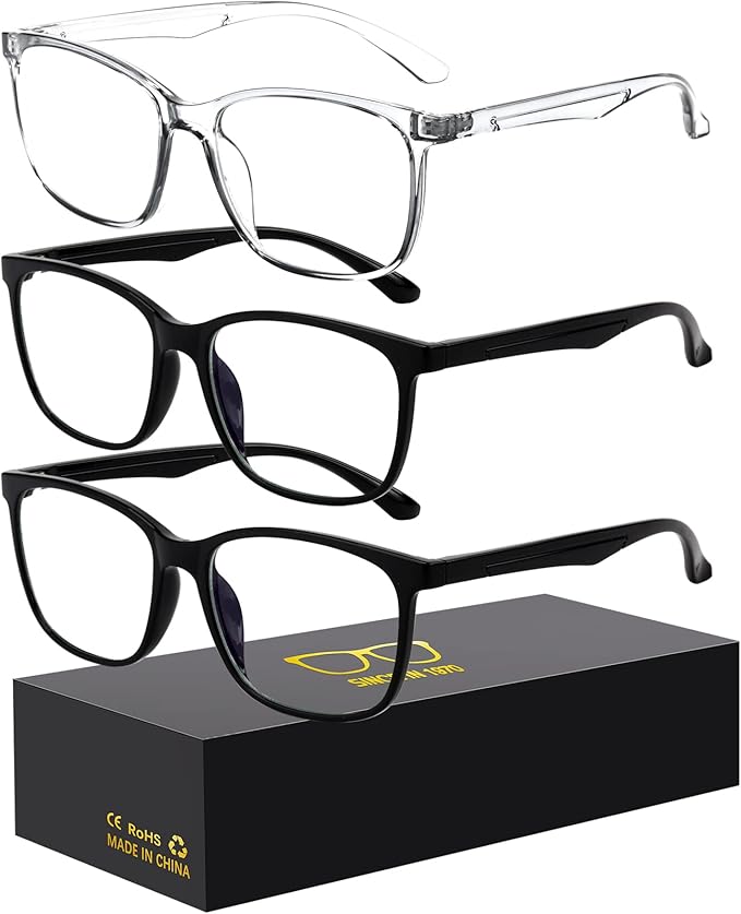 Blue-Light Blocking Glasses Computer Reading/Gaming/TV/Phones Glasses Fashion Anti Eyestrain UV Glasses for Women Men（E1 Black + Black + Transparent）