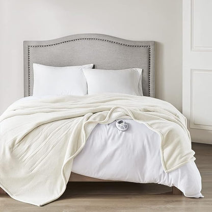 Serta Reversible Fleece to Sherpa Electric Blanket, Fast Heating, Auto Shut Off Timer, Multi Heat Setting, ETL Certified, Machine Washable, Ivory Full 84"x 77"