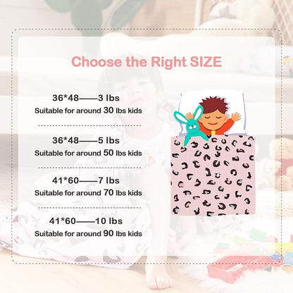 Sivio Weighted Blanket - 100% Cotton Heavy Blanket 5 lbs 36 x 48 inches, Breathable Cooling Soft Cotton Throw Blanket for Calm Sleeping for Home and School Nap, Pink Leopard