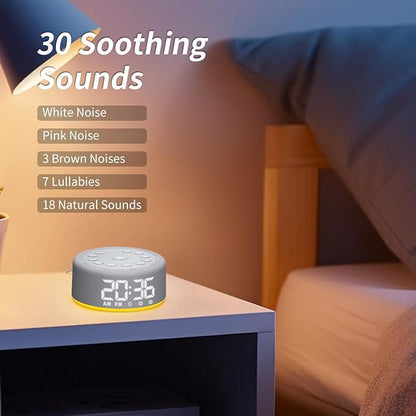 Plug-in Sound White Noise Machine Backup Battery Alarm Clock Brown Noise Machine with Night Light Dual Alarms 30 Sleeping Sounds for Baby Kids Adults 36-Level Vol 5 Timers 15 Wake Up Sounds & Memory