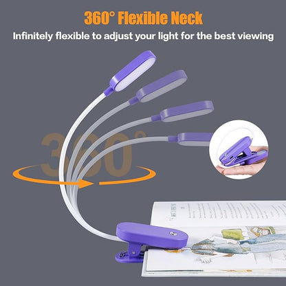 VAVOFO Rechargeable Book Light, 14 LEDs Eye Care Clip On Amber Reading Light for Bookworms Reading in Bed with 9 Colors 9 Brightness (Dark Purple)