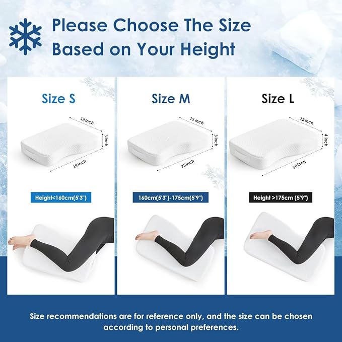 Leg Pillow for Side Sleepers, Memory Foam Knee Pillow for Side Sleeping, Leg Elevation Pillow for Hip/Back/Sciatica Pain Relief Helps Spine Alignment -18"x30" (4 INCHES) (Cooling, L)
