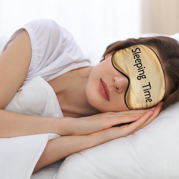 Geyoga 4 Pieces Funny Eye Mask for Sleep Soft Satin Eye Mask Blackout Blindfold with Adjustable Strap Silk Cover Out Lights for Women Men Travel, Nap, Meditation (Black, Light Blue, Pink, Gold)
