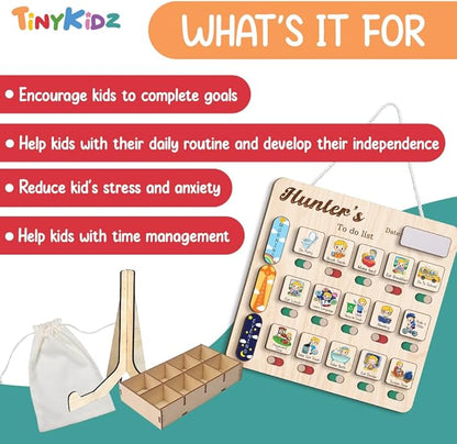 Wooden Chore Chart for Kids Visual Schedule, Routine Chart for Kids, Morning Bedtime Routine Chart for Toddlers Ages 2-4, Daily Kids Schedule Board for Home (14)