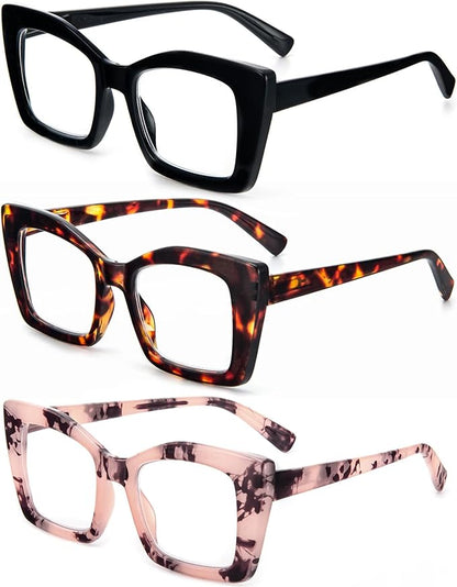 REAVEE Oversized Square Reading Glasses Oprah Style for Women, Blue Light Blocking Large Frame Computer Readers Spring Hinge