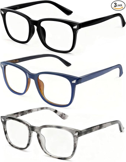 Blue Light Glasses for Woman Men | 99% Blue Light Blocking Glasses | Computer Glassess | Gaming | TV Phone Screen Reader Square Frame | Anti Eyestrain & UV Glare,3 Pack