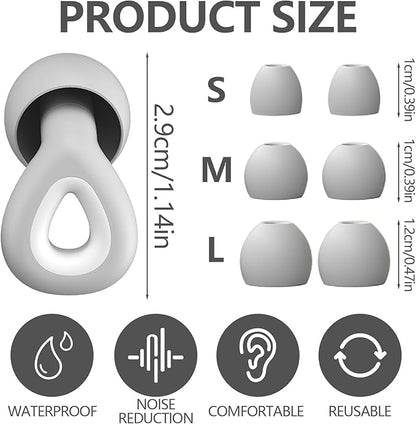 Ear Plugs for Sleeping Noise Cancelling - Grey Reusable Earplugs for 24dB Noise Reduction Snoring Concerts Sleep Deep Focus Work Travel Study, Silicone Flexible Hearing Protection Ear Plugs +3Tips