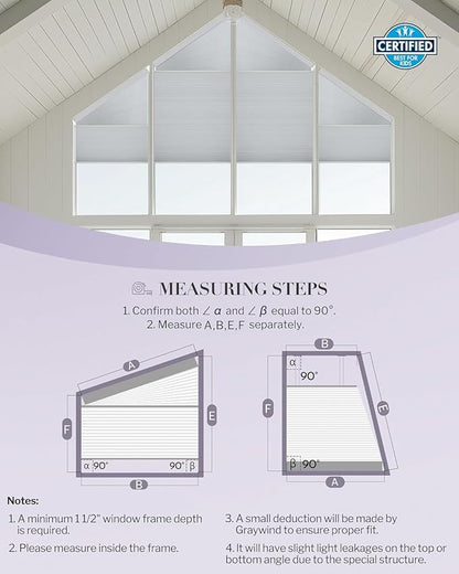Graywind Motorized Angled Blinds Compatible with Alexa Google Smart Right Trapezoid Shades Solar Powered Customized for Odd-Shaped Window (Light Filtering White)