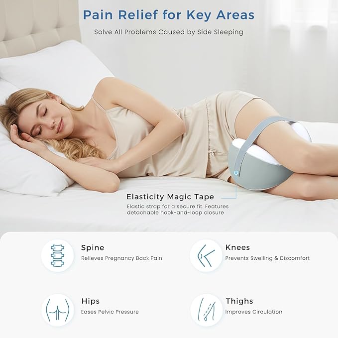 Knee Pillow for Side Sleepers, Leg Pillow for Side Sleeping, Hip, Sciatica & Lower Back Pain Relief, with Contoured Memory Foam & Non-Slip Strap for All-Night Support