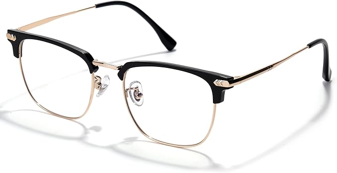 Blue Blocker Glasses for Men Metal Browline Computer Gaming Glasses Filter Blue Ray (Gold Metal/Black TR90 Eyeglasses)