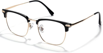 Blue Blocker Glasses for Men Metal Browline Computer Gaming Glasses Filter Blue Ray (Gold Metal/Black TR90 Eyeglasses)
