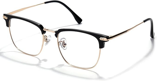 Blue Blocker Glasses for Men Metal Browline Computer Gaming Glasses Filter Blue Ray (Gold Metal/Black TR90 Eyeglasses)