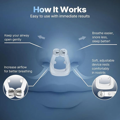 Anti Snoring Devices, Snore Stopper with Adjustable Magnet, Silicone Nose Clip Stop Snoring, Effective to Relieve Snoring, Snoring Solution for Comfortable and Quieter Sleep, Clear, M