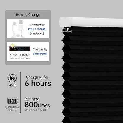 Motorized Cellular Shades with Remote, Light Filtering Smart Cellular Shades Compatible with Alexa, Honeycomb Window Blinds for Bedroom Home Office, Custom Size, Half Shading Midnight Spark