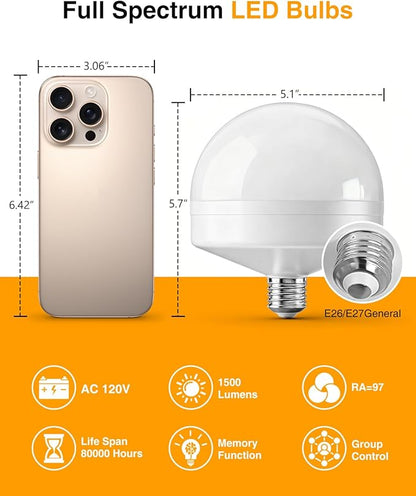 VOLISUN Full Spectrum Light Bulb 10000 Lux, 4000K-6000K Natural Sunlight Bulbs, Adjustable Color/Brightness/Timer, 1500LM, 21W Natural Light Bulbs E26/E27 for Floor Lamp