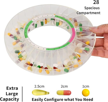 Automatic Pill Dispenser w/Alarm, Sound & Light, 28-Day Locked Medication Dispenser w/Easy-Read Display, up to 6 Alarms/Day, 9 Dosage Templates for Prescriptions, Vitamins & More, Clear Lid