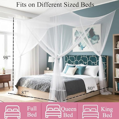 Mengersi Bed Canopy for Full Queen King Size Bed,Canopy Bed Curtains Elegant Mosquito Net,Mosquito Netting for Camping Patio Indoor Outdoor Bug Net,White