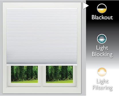 Redi Shade No Tools Easy Lift Trim-at-Home Cordless Cellular Blackout Fabric Shade White, 48" W x 64" L, (Fits windows 31"- 48")