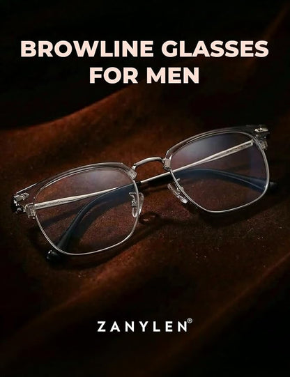 Blue Blocker Glasses for Men Metal Browline Computer Gaming Glasses Filter Blue Ray (Silver Metal/Gray Crystal TR90 Eyeglasses)