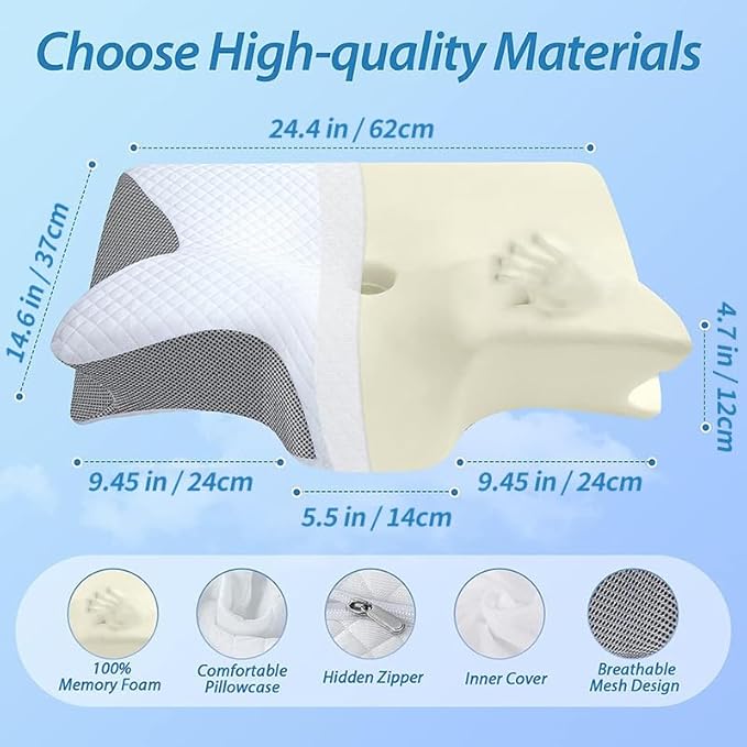 Sleep Apnea Relief Pillow, Airway Pro Cervical Pillow, Ergonomic Adjustable Neck Support Memory Foam Orthopedic Deep Sleep Pillows, Suitable for Side, Back, and Stomach Sleepers