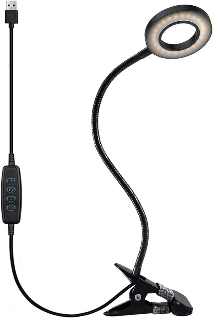 Clip Light Reading Lights 48 LED Clamp-on Desk Lamp with 3 Color Modes and 10 Brightness Dimmable, 360 ° Flexible Gooseneck Book Clamp Light for Video Conference Lighting Headboard