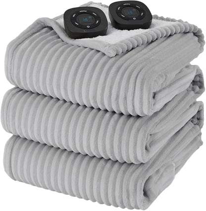 Dual-Monitor Temperature-Adjustable Electric Blanket, Timed Blanket, for Home Use, (90x100 Inches, Gray)(03 - Cream)