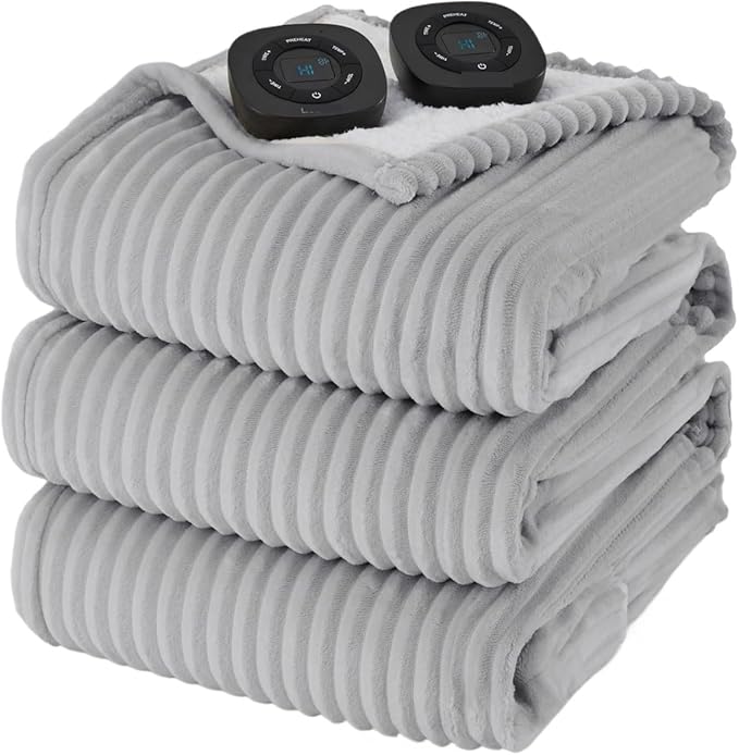 Dual-Monitor Temperature-Adjustable Electric Blanket, Timed Blanket, for Home Use, (90x100 Inches, Gray)(08 - White)