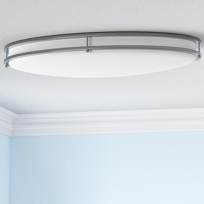 ASD LED 32" Oval Flush Mount Lighting, Close to Ceiling Light Fixture | 3CCT, Dimmable, Energy Star, ETL Listed | 45W 3750LM 3000-5000K 100-277V | Low Profile Double Ring Lamp | Nickel, 2 Pack
