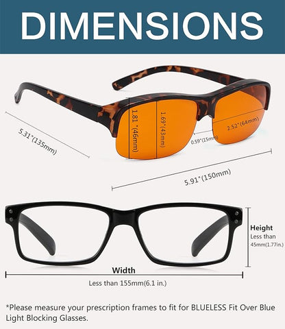 BLUELESS Computer Fit over Glasses with Orange Tinted Sleep Glasses, Tortoise