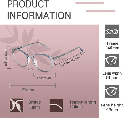 FONHCOO Blue Light Blocking Glasses Women Men TR90 Round Computer Eyeglasses (Blue)