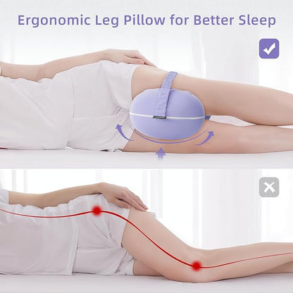Knee Pillow for Side Sleepers - Cooling Pillows Between Legs for Side Sleeping - Large Memory Foam Knee Pillows for Hip Pain & Spine Alignment (Soft Purple)