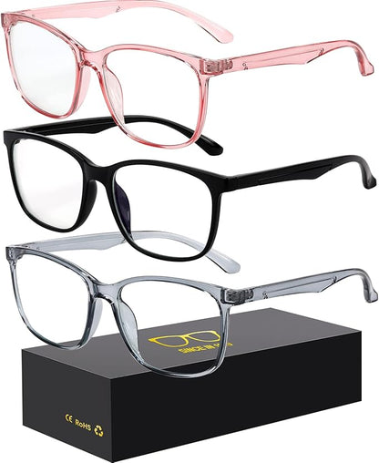 Blue-Light Blocking Glasses Computer Reading/Gaming/TV/Phones Glasses Fashion Anti Eyestrain UV Glasses for Women Men（D8 Black + Gray + Pink）