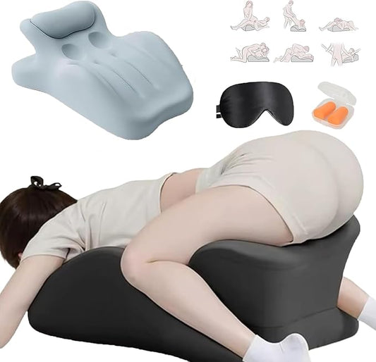 27 Degree Couples Pillow with Memory Foam, Adjustable Multi-Position & Back Support, Anti-Slip Waterproof Cover with Replaceable Design for All Postures (Blue)