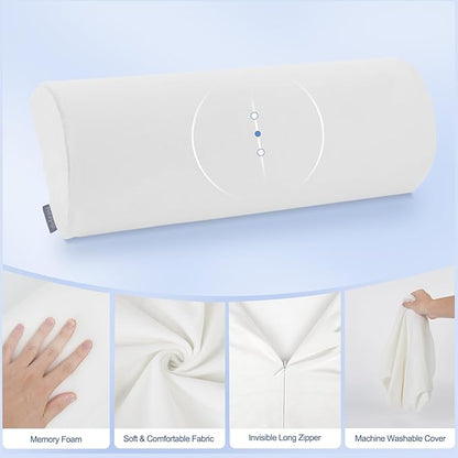 Knee Pillow for Back Sleeping, Memory Foam Bolster Pillow for Legs, Under Knee Pillow for Sleeping, Leg Pillow for Back & Hip Pain Relief, Half Moon Boslter, White