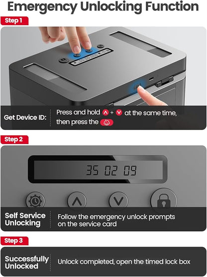 Vaydeer Metal Time Lock Box, Phone Lock Box with Timer, Timed Locking Safe, Self-Control Container with USB C Charge,Child Lock, Audio Prompt, Time Release Storage Locker for Phone/Medicine