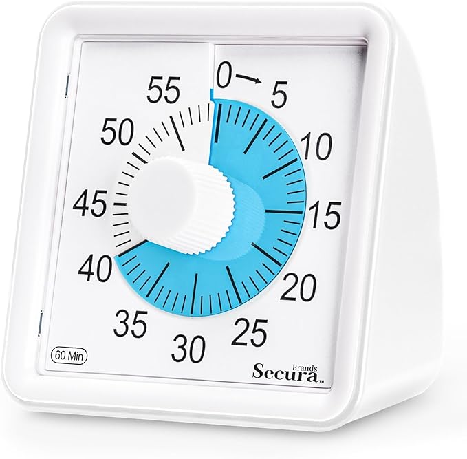 Secura 60-Minute Visual Countdown Timer for Kids & Adults, Classroom Time Management Tool (Blue & White)