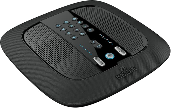 WELLUR - Stereo Sound White Noise and Natural Sound Sleep Machine with Relaxing Spa Music. Dual Build in Speakers & 3.5mm Headphone Jack, with Timer Option and USB 2.1A Port. Adapter Included (Black)