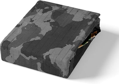 Manfei Tank Sheet Set Queen Size, Grey Camouflage Wall Print Bed Sheet Set 4pcs with Deep Pocket Fitted Sheet + Flat Sheet + 2 Pillowcases, Camo Vintage Style Bedding Set for Kids Boys Teen Room Decor