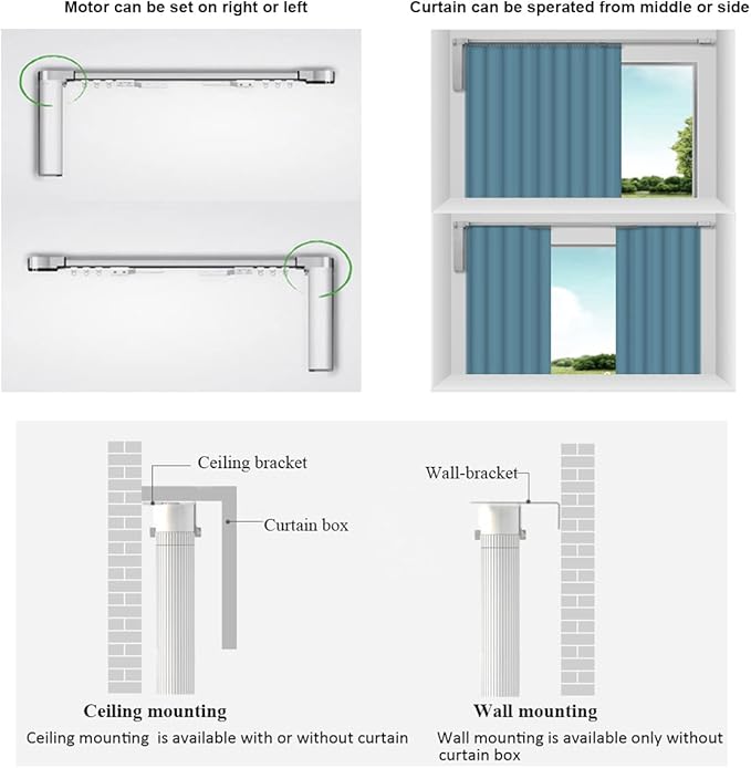 Celling Smart Curtains System, Electric Track with Adjustable Rail,Automatic Curtain Opener,Motorized Curtains Rods With Remote, Compatible with Alexa/Google Home (Up to 200in)
