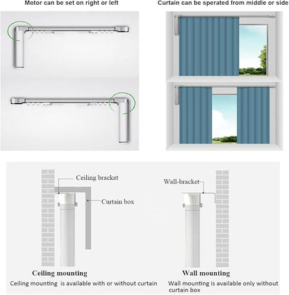 Celling Smart Curtains System, Electric Track with Adjustable Rail,Automatic Curtain Opener,Motorized Curtains Rods With Remote, Compatible with Alexa/Google Home (Up to 200in)