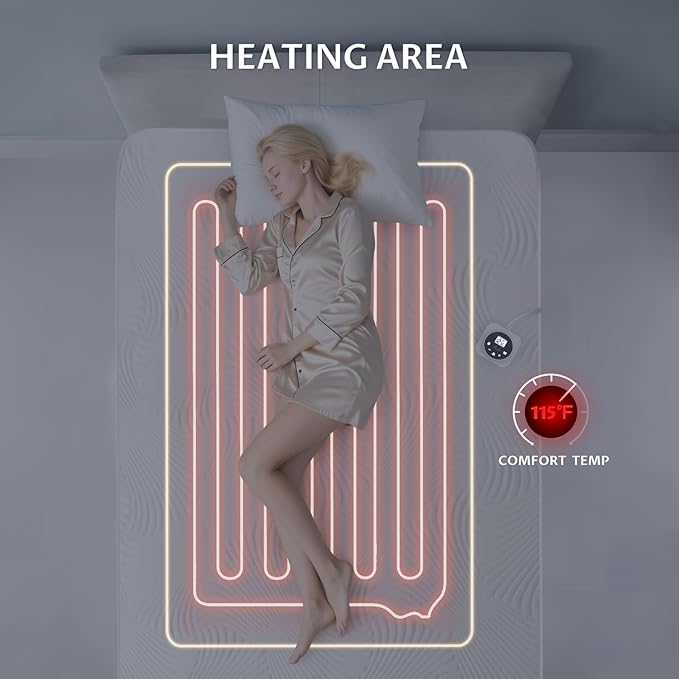 Full Size Electric Heated Mattress Pad - Bed Warmer with Memory & Preheat Functions, 12 Heat Settings Single Control for 1-12 Hours Auto Off, Lighted Button